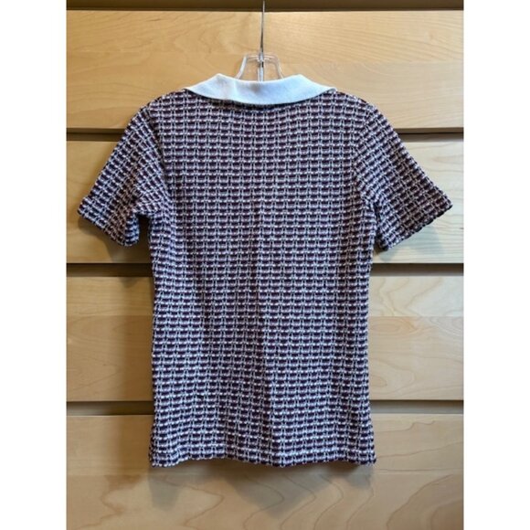 ZARA BURGUNDY WHITE JACQUARD POLO SHIRT, SIZE: S, LIKE NEW - Picture 3 of 4